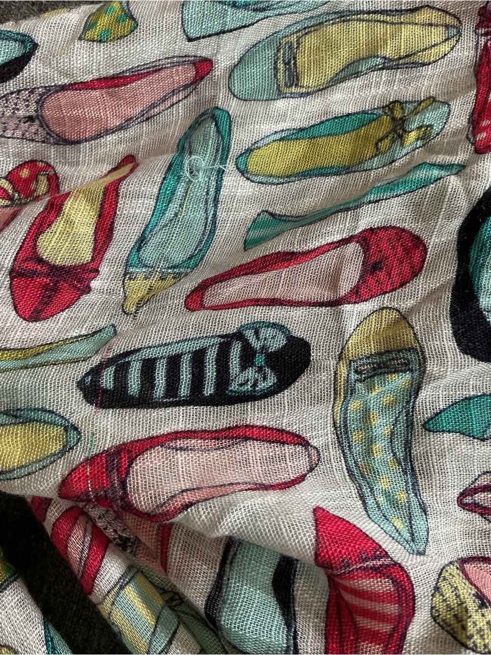 NWT Talbots Multicolor Ballet Flat Print Scarf in Aqua, Yellow & Red